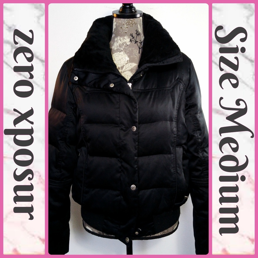 ZERO XPOSUR DOWN Coat Sz M Black Puffer Ski Jacket - Picture 1 of 8